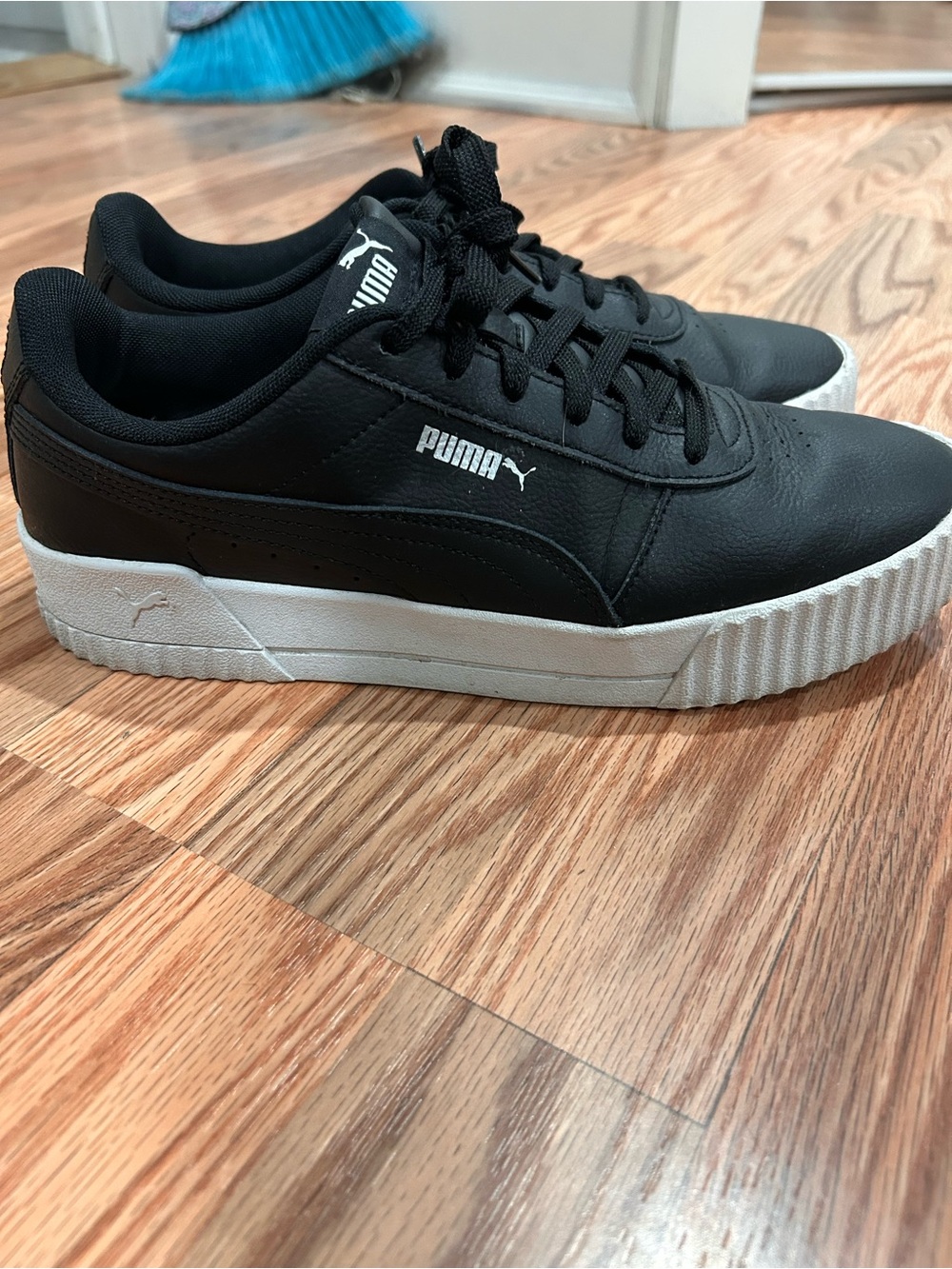 Puma Carina Black & White Platform Sneakers - Picture 2 of 5